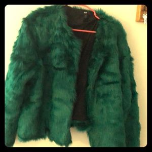 Green faux fur coat